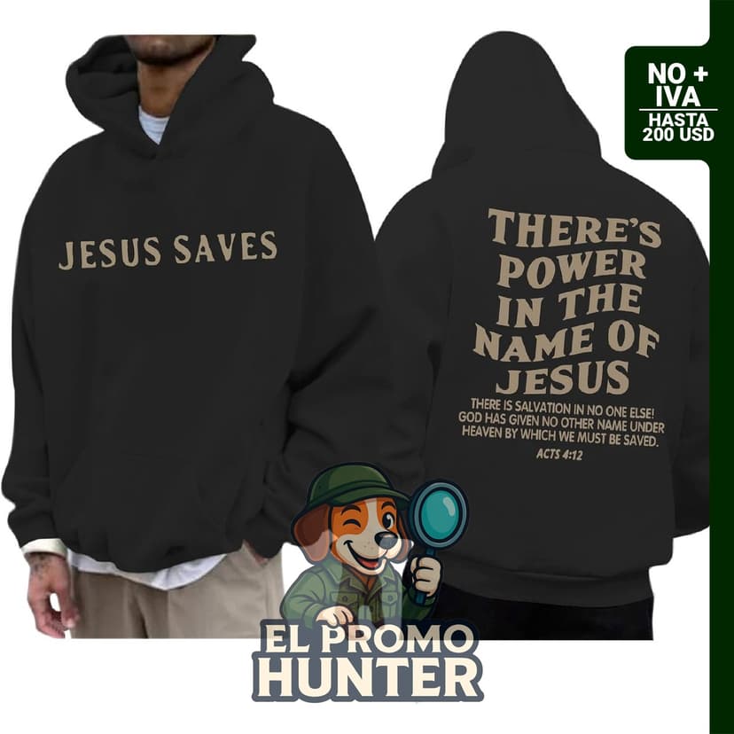 Sudadera Christian Jesus Saves con capucha, forro polar y gráficos de versículos bíblicos.