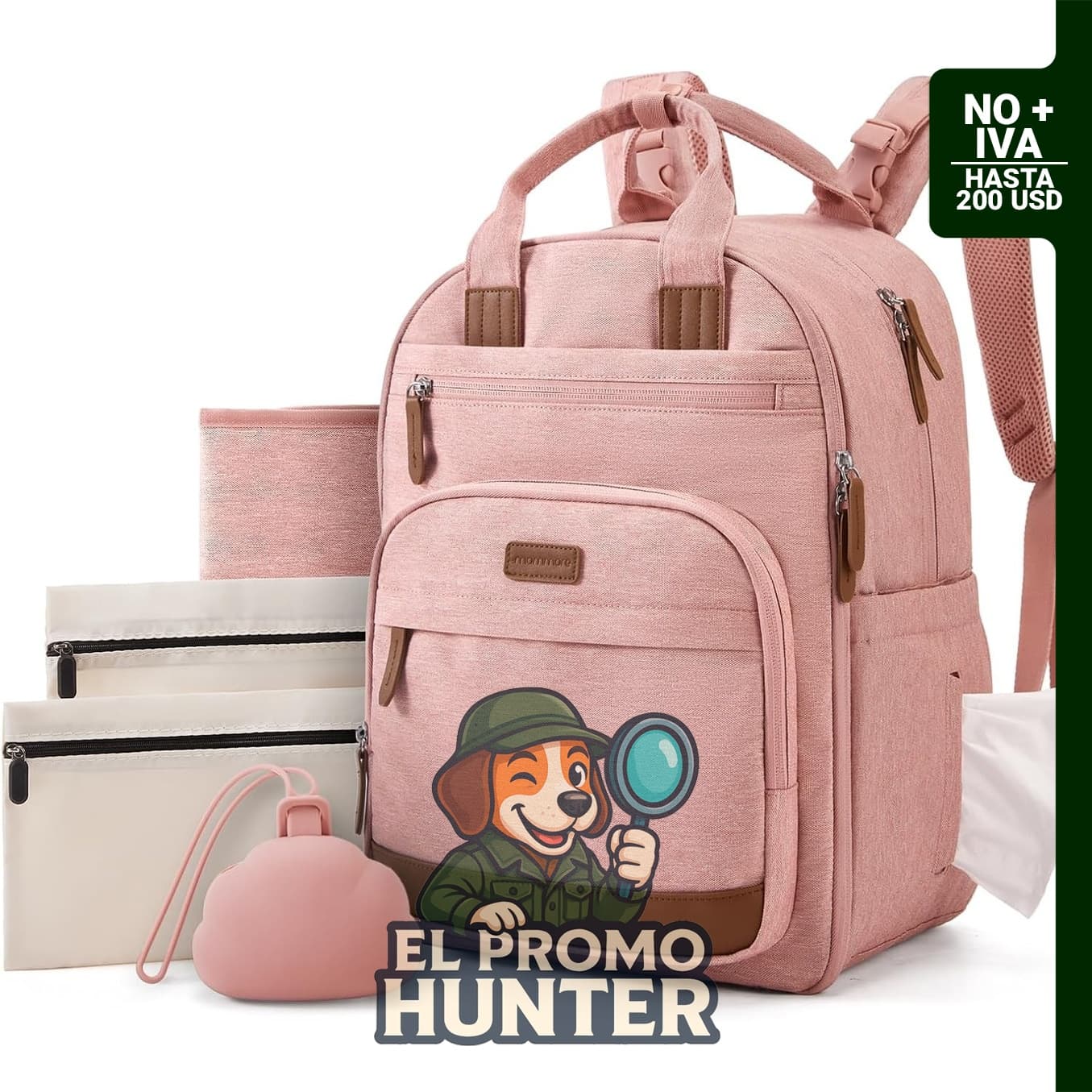 Mochila para pañales Mommore con cambiador impermeable y soportes aislados para botellas.