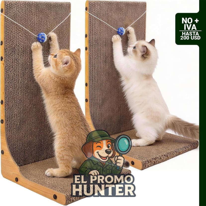 Paquete de 2 rascadores para gatos en forma de L, 60 cm, con pelota de juguete.