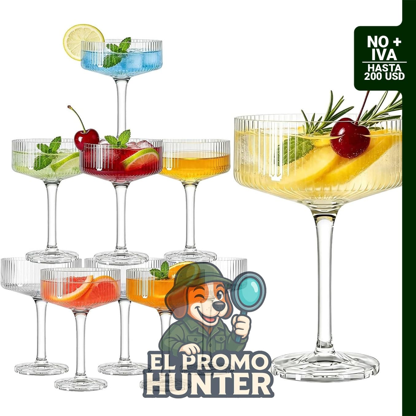 Juego de 20 vasos de plástico Coupé de 296 ml, acanalados, para cócteles y fiestas.