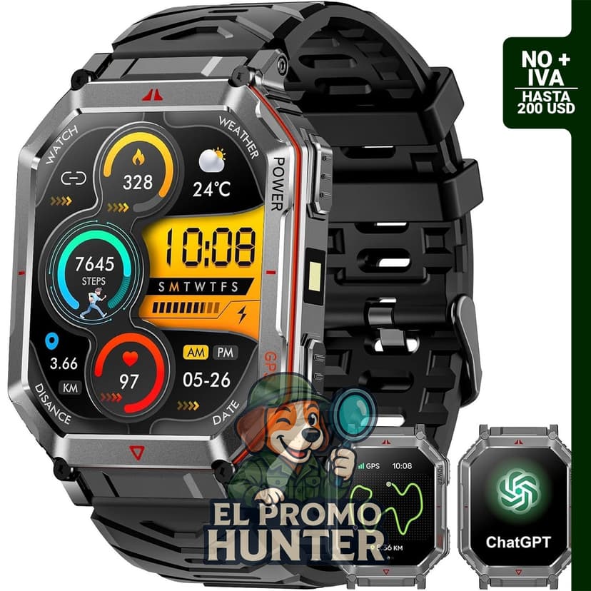 Reloj inteligente Mingdaln GPS de 2.01" (5.1 cm) con asistente de voz GPT y linterna LED.
