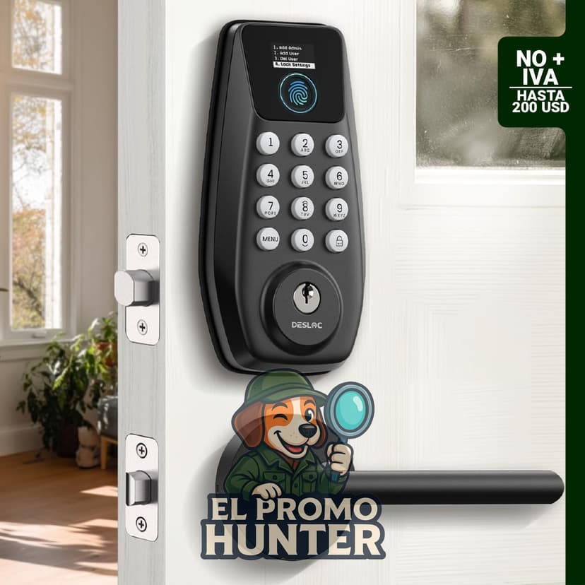 DESLOC C110 Cerradura de puerta de entrada sin llave con huellas dactilares, cerrojo inteligente y teclado retroiluminado.