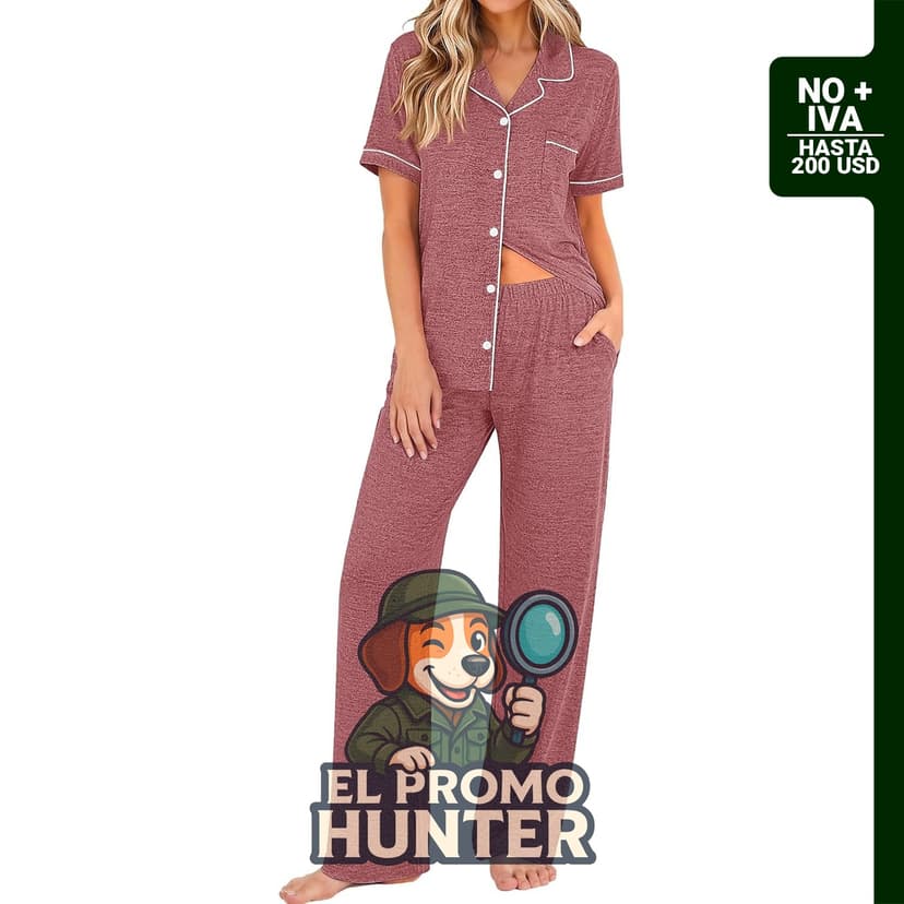 Conjunto de pijama para mujer de dos piezas, con camiseta de manga corta y pantalones largos.