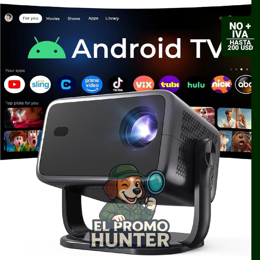 Proyector inteligente 1080P con WiFi 6 y Bluetooth 5.4, enfoque automático y Keystone, rotación de 360°.