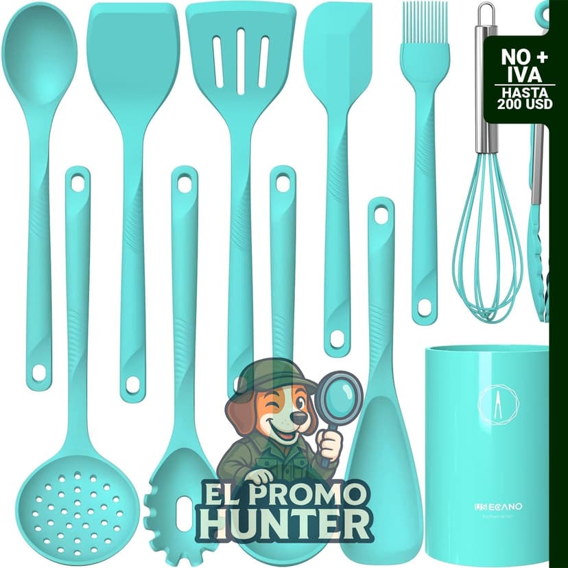 Juego de utensilios de cocina de silicona USECANO, resistentes al calor hasta 315 °C, incluye espátulas, cucharas, batidor y pinzas.