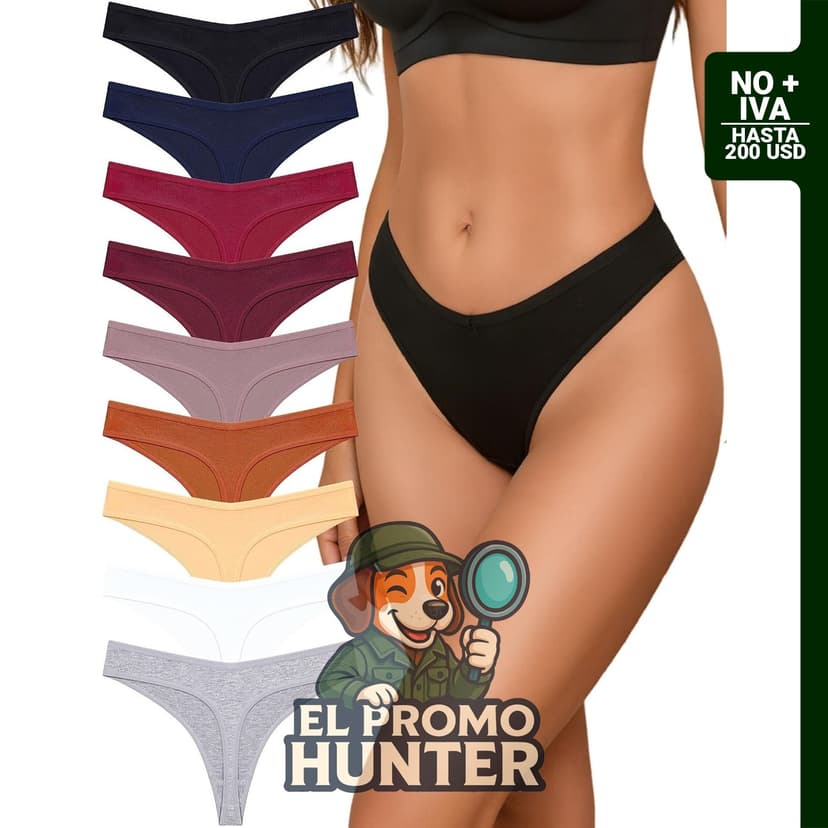 Sth Big Ropa interior de algodón para mujer, paquete de 9, con cintura en V y diseño de tanga.