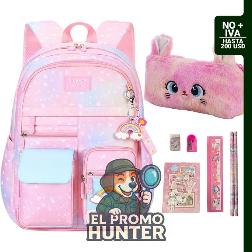 Mochila escolar rosa para niñas, diseñada para uso escolar.