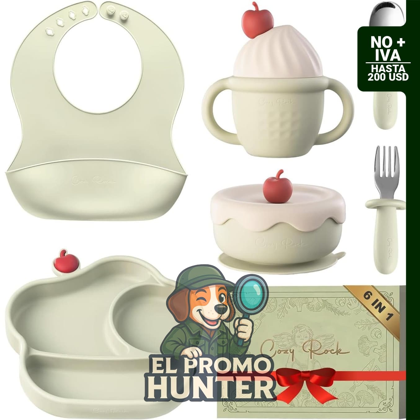 Juego de alimentación de silicona para bebés, 6 piezas, colección Gelato.