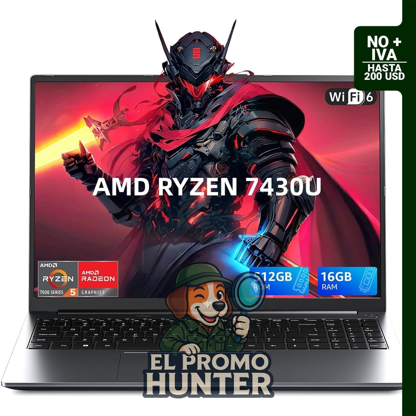 Portátil ligero para juegos A&D Ryzen 7430U, 16GB RAM, 512GB SSD.