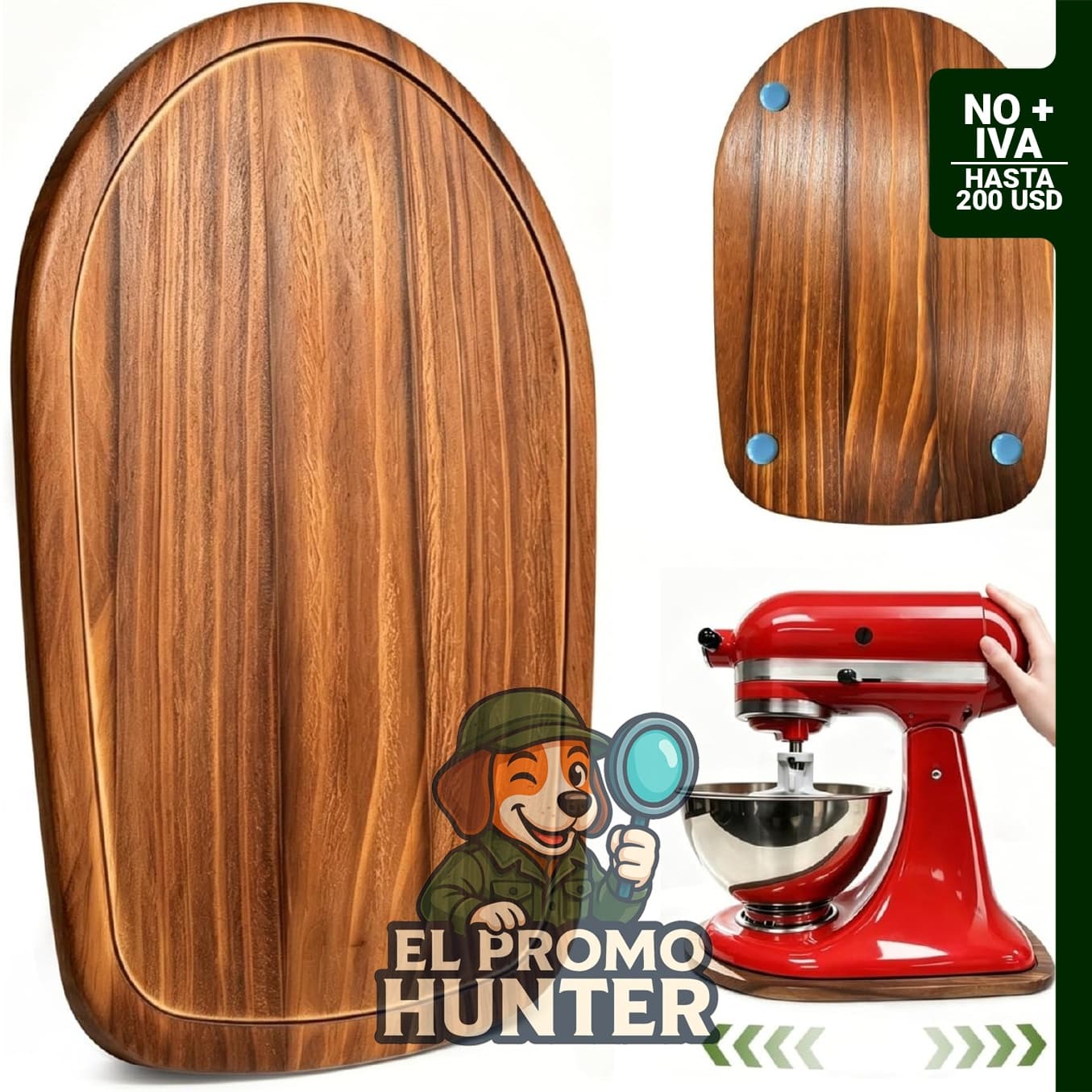 Bandeja deslizante de madera de pino para mezclador Kitchenaid de 4.5 a 5 cuartos de galón.