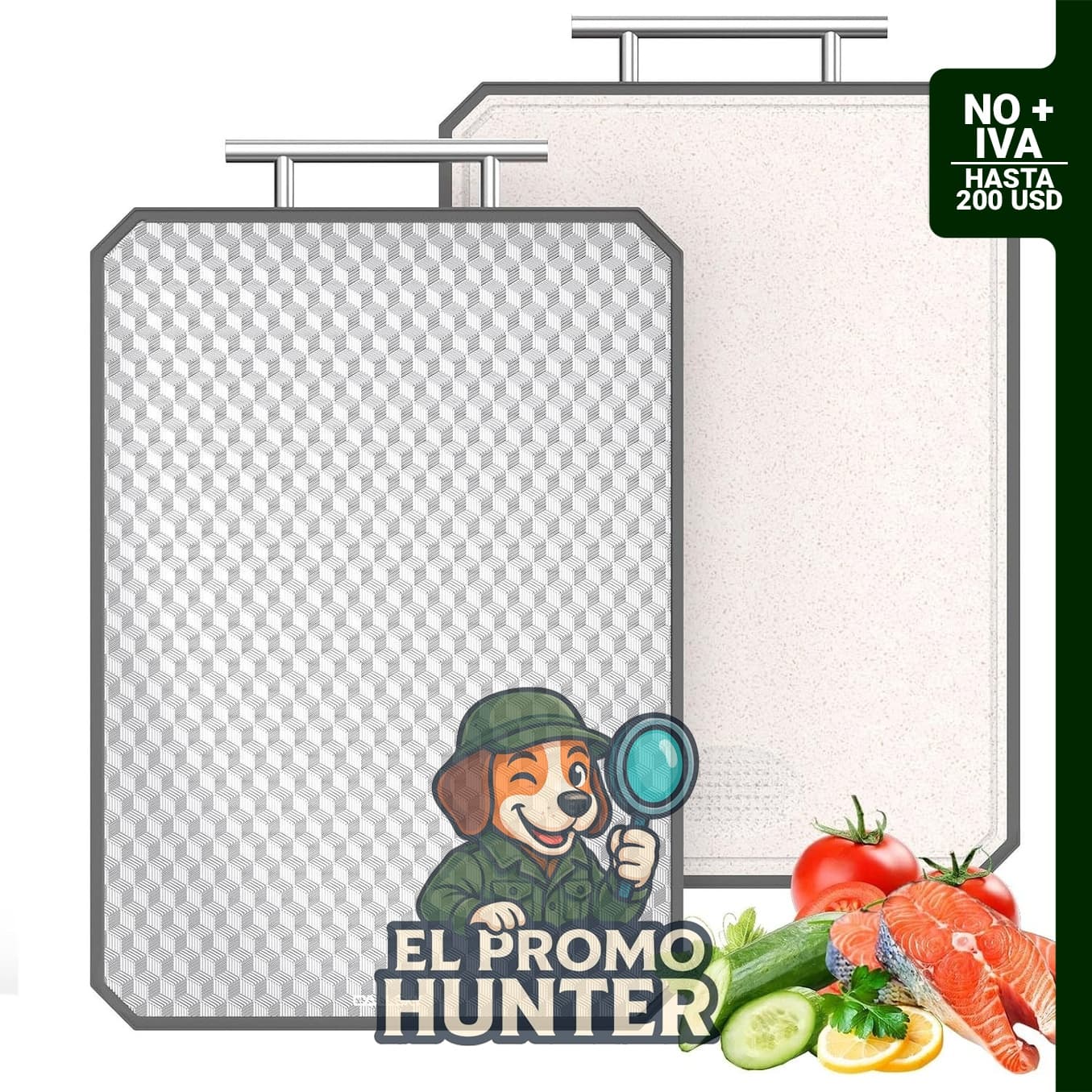Tabla de cortar de titanio no tóxica, doble cara con ranura para jugo, apta para carne, verduras y frutas.