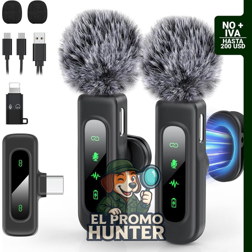 Micrófono inalámbrico Lavalier KHDFKHB para iPhone, iPad y Android, incluye 2 micrófonos magnéticos con clip.