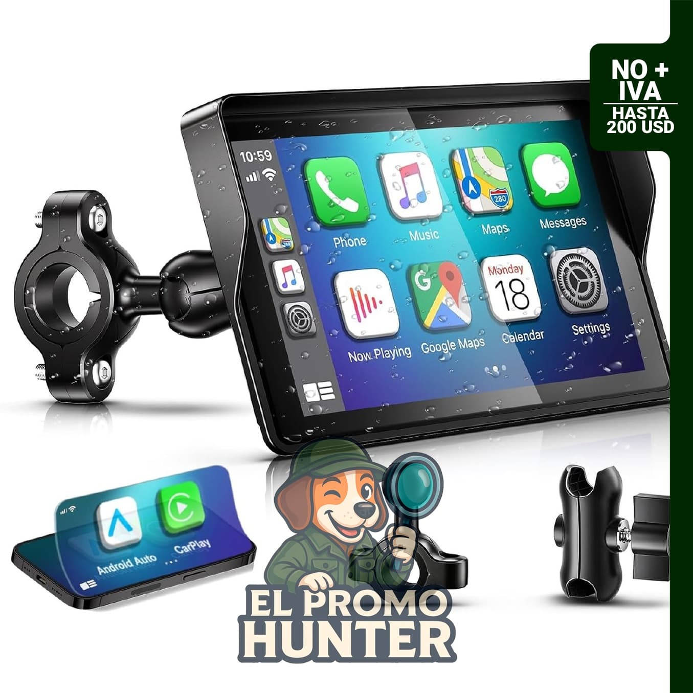 YZW GPS Carplay 2026, pantalla táctil de 5" (12.7 cm) para motocicleta, impermeable IP69K, navegación GPS, compatible con Bluetooth.