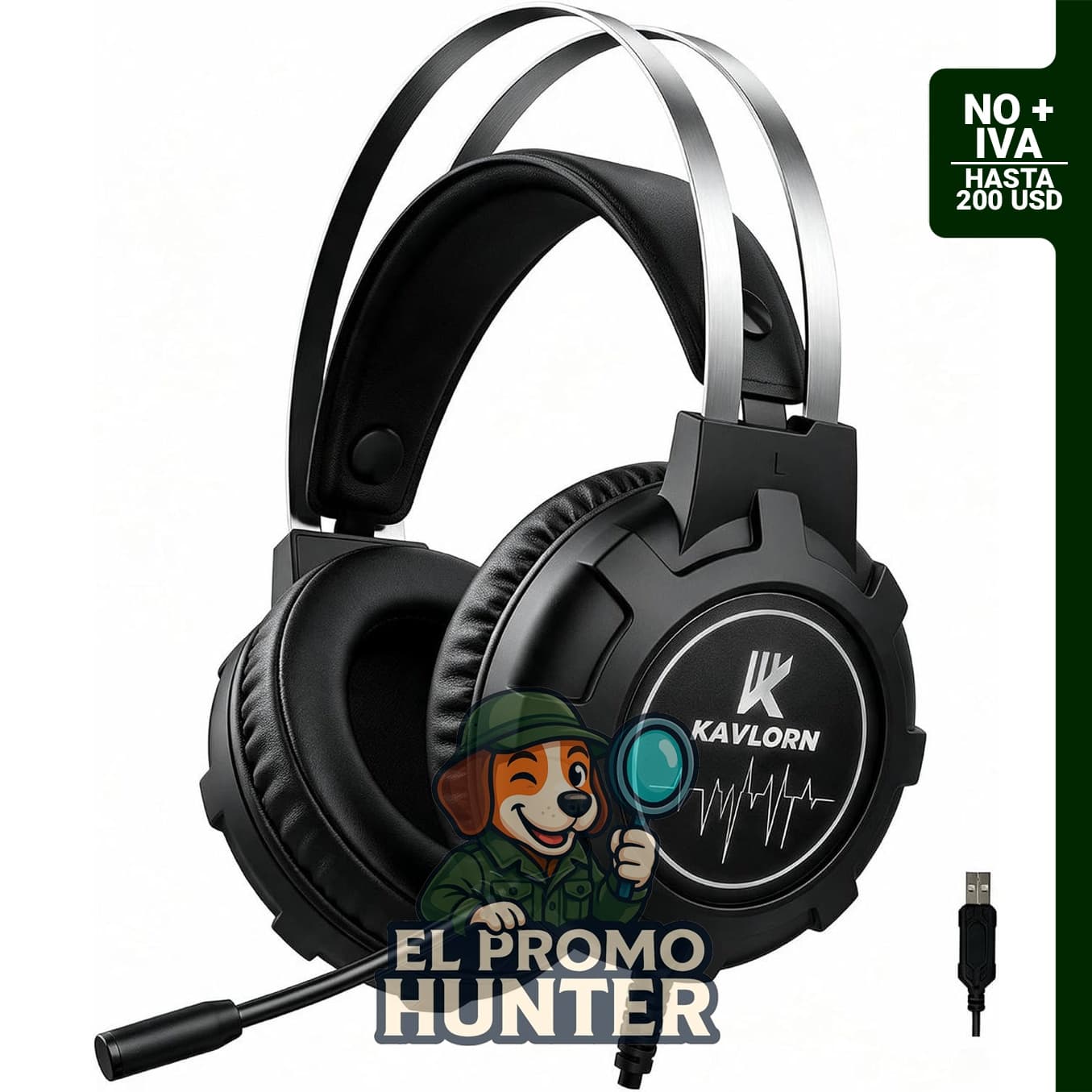 K KAVLORN Gaming Headset con sonido envolvente 7.1, micrófono con cancelación de ruido y retroiluminación RGB.