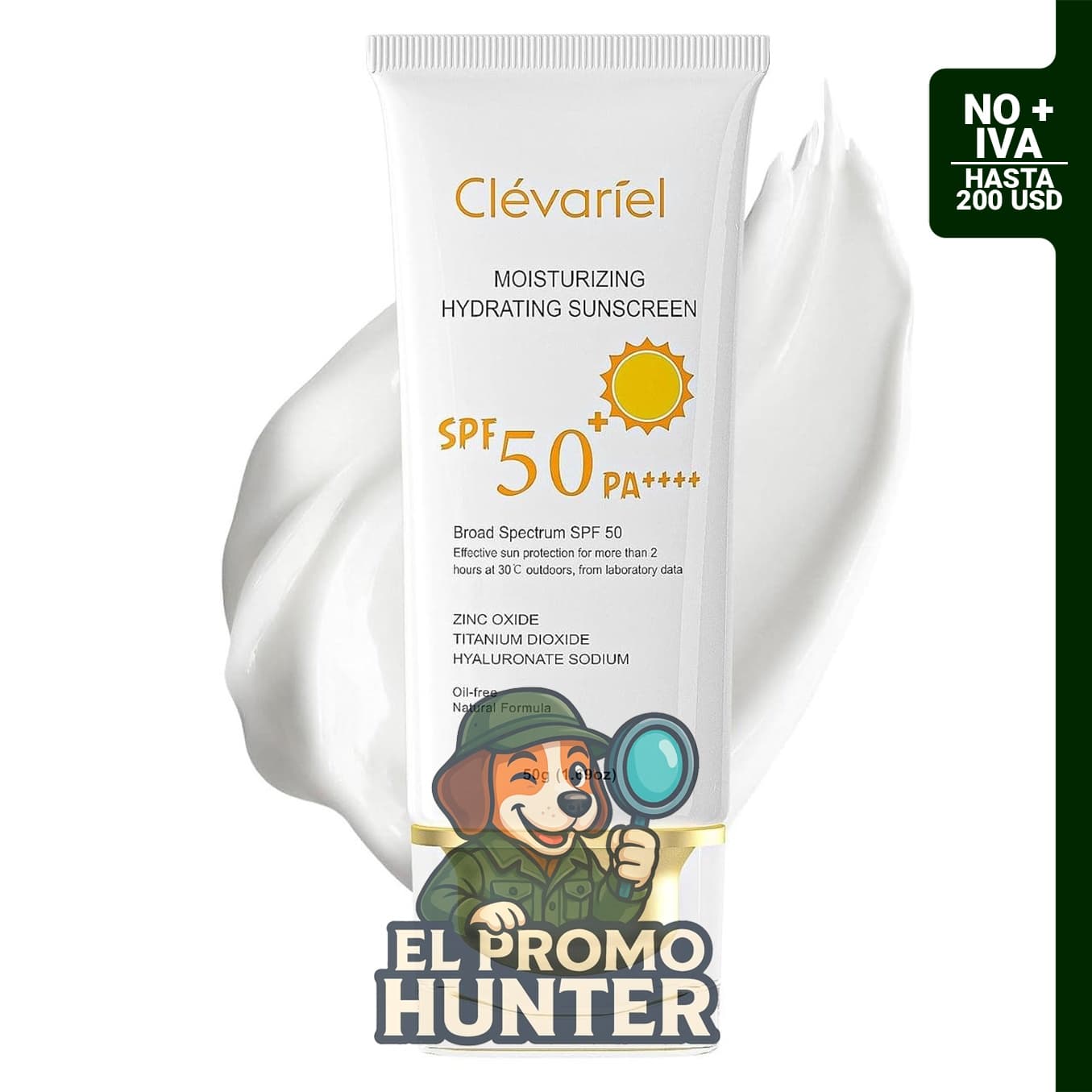 CLÉVARIEL Hydrate Moisturize - Protector solar tonificante amplio espectro SPF 50 para cara, apto para todos los tonos de piel.