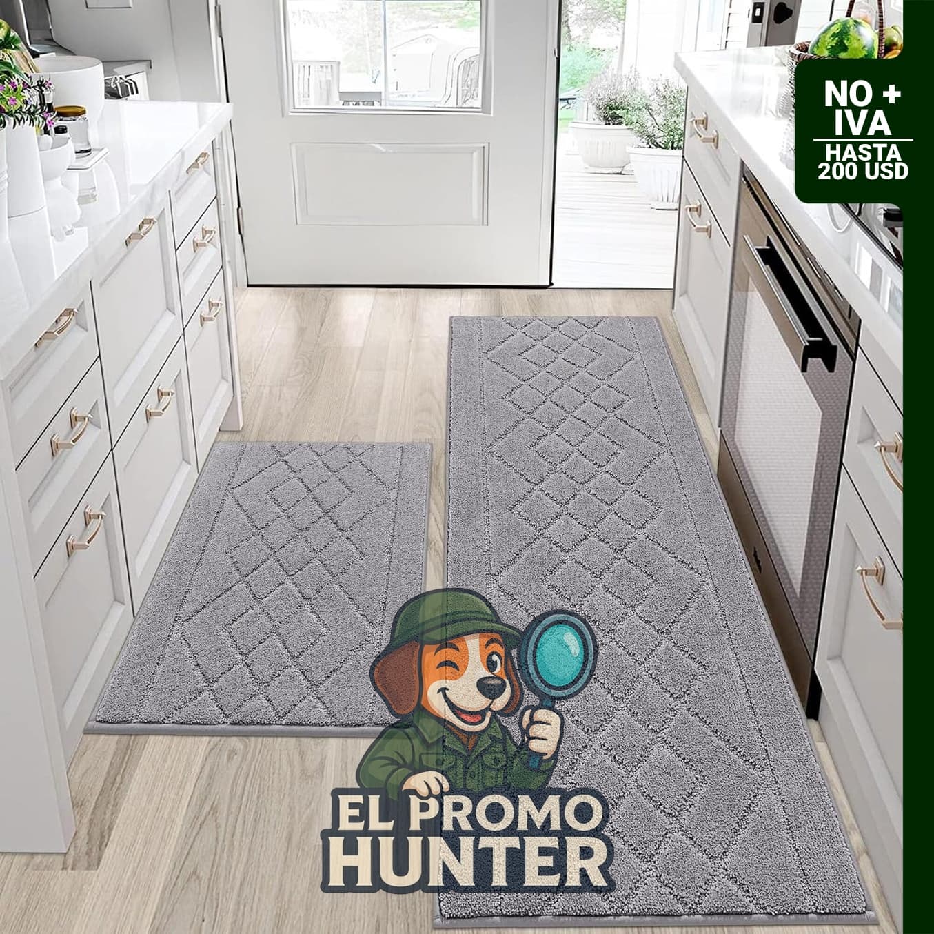 BEQHAUSE Juego de 2 alfombras de cocina antideslizantes, 20 x 30" (51 x 76 cm) + 20 x 48" (51 x 122 cm), color gris