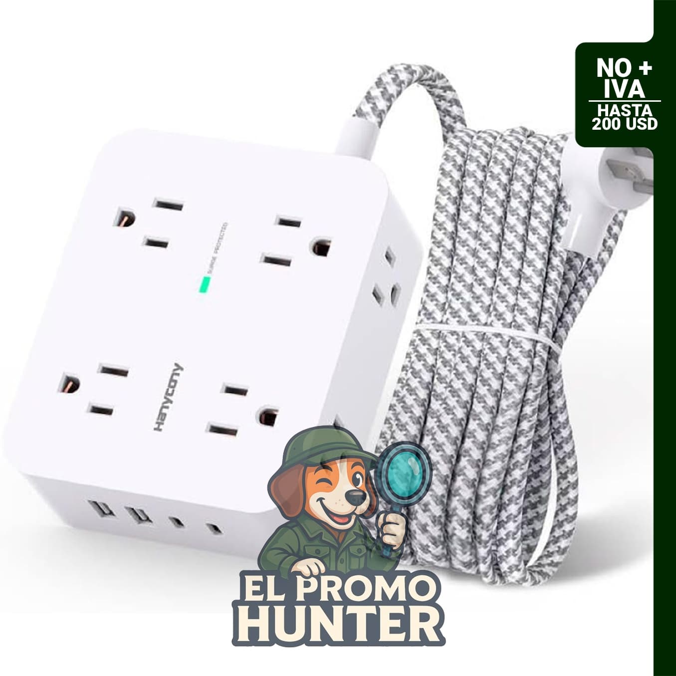 HANYCONY Protector de sobretensiones y tira de alimentación con 8 salidas y 4 puertos USB (2 USB C), cable de 5 pies.