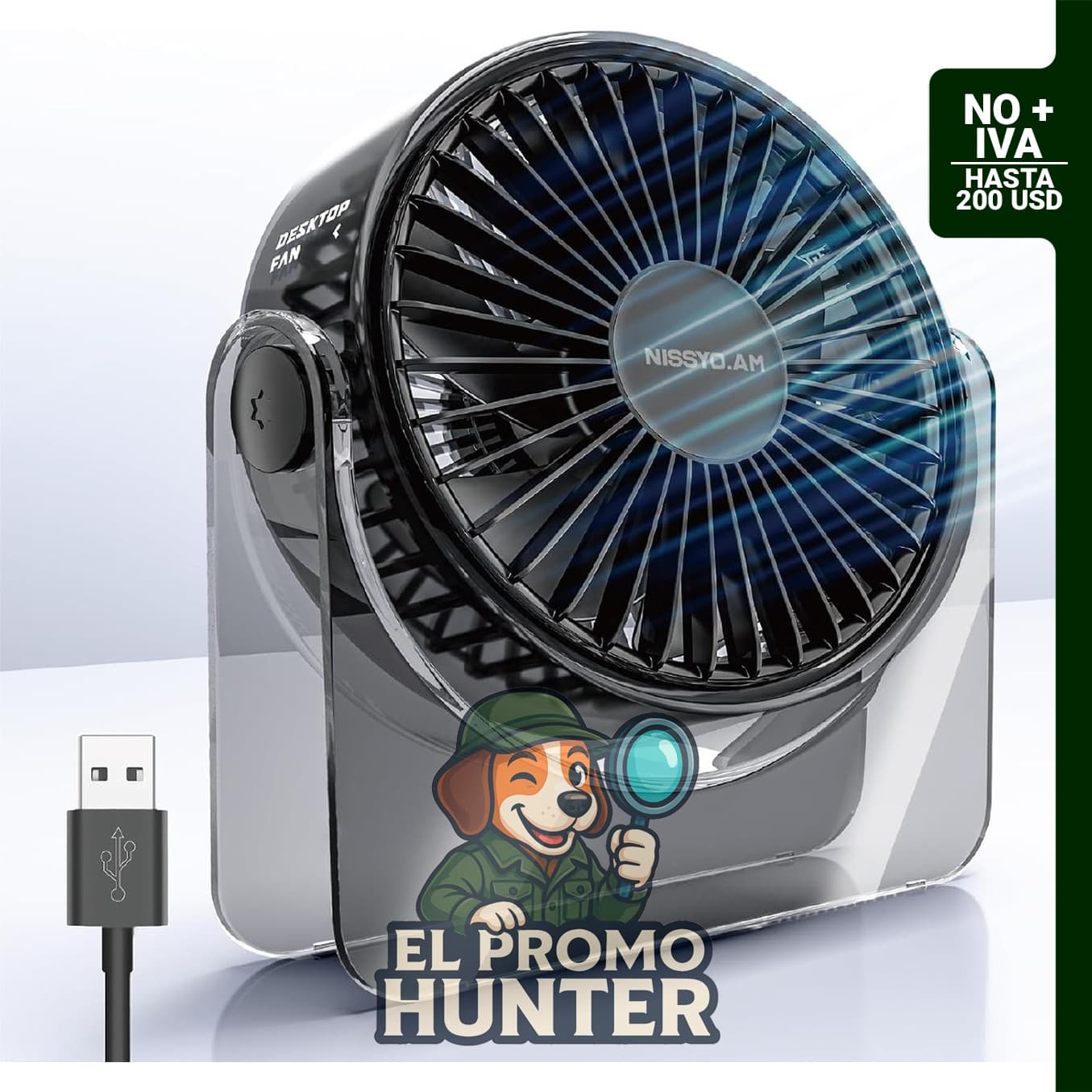 Ventilador de escritorio USB NISSYO.AM de 6 pulgadas, portátil y silencioso, con 3 velocidades.