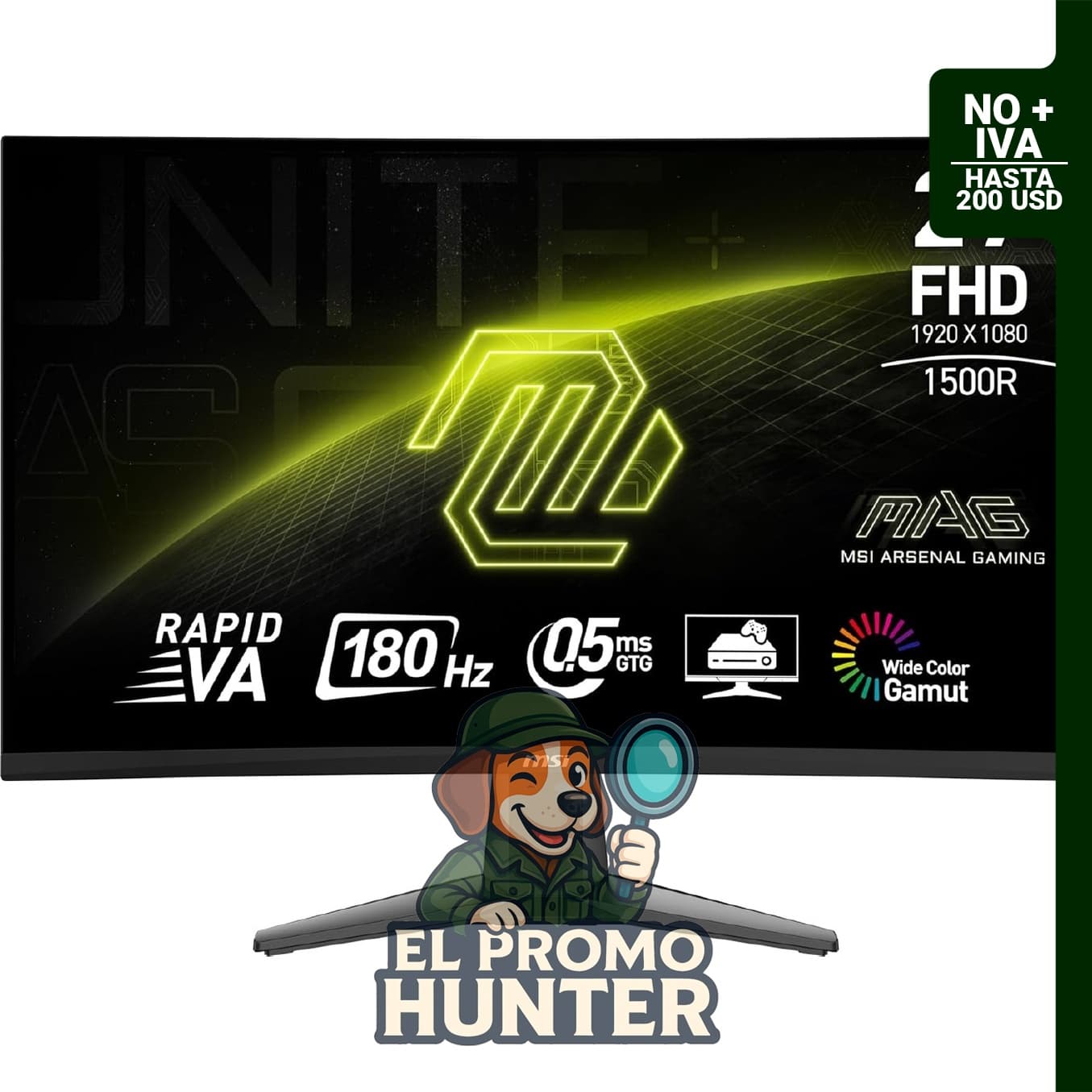 MSI MAG 27C6FA, monitor de juegos de 27" (68.6 cm) con resolución FHD (1920 x 1080), 180Hz, 0.5ms de tiempo de respuesta.