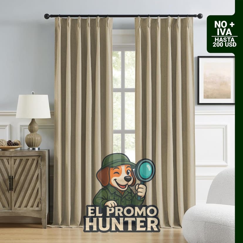 DUALIFE Cortinas opacas de lujo, 2 paneles de 40 x 96 pulgadas (102 x 243 cm), mezcla de lino plisado, 100% opacas, con aislamiento térmico.