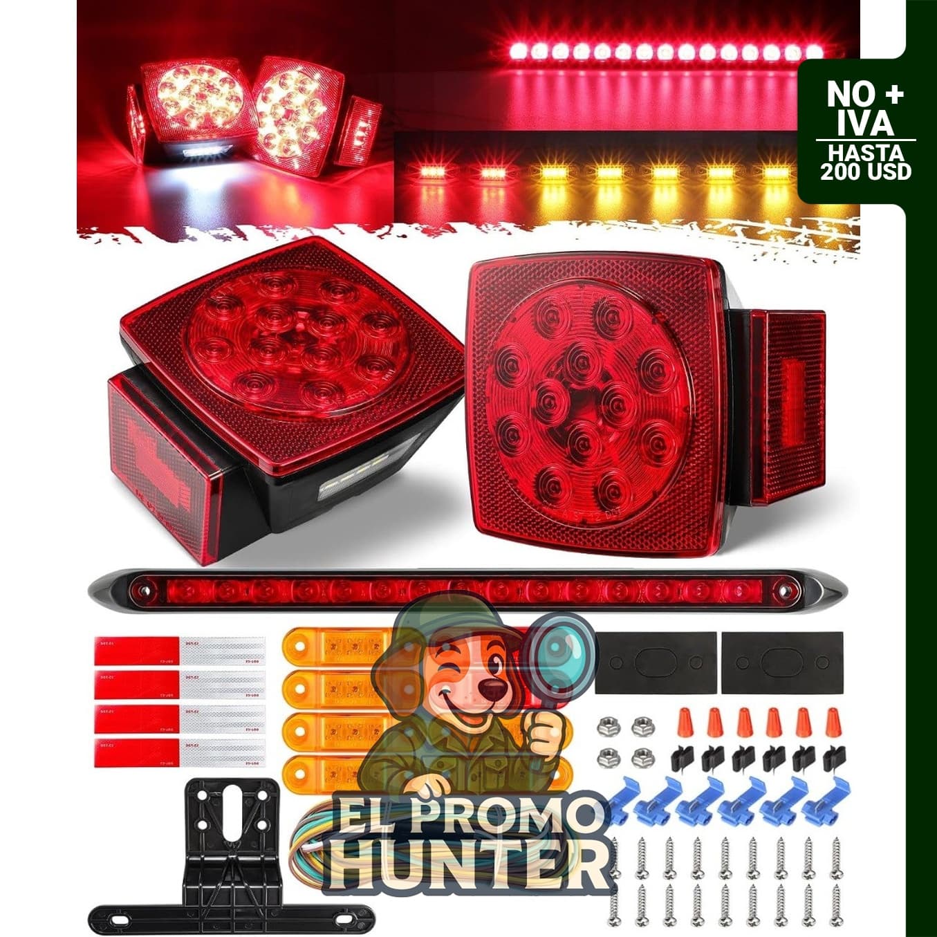 Partsam Kit de luces LED sumergibles traseras para remolque, incluye luces cuadradas, barra de luz y 8 marcadores laterales.