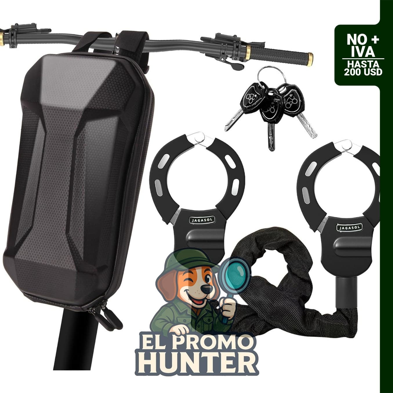 Candado eléctrico para scooter con cadena de bloqueo de 36 pulgadas, incluye 3 llaves y bolsa de transporte.