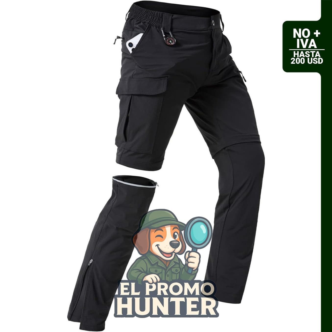 Pantalones de senderismo para hombre con cremallera y 5 bolsillos.