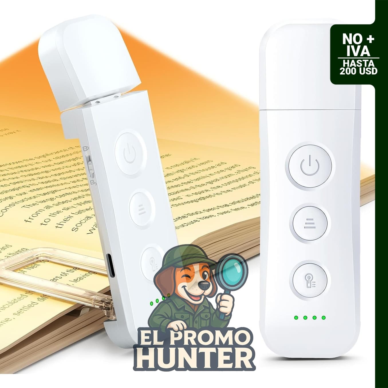 Glocusent luz de lectura LED portátil con clip, 5 colores y 5 niveles de brillo, USB-C recargable.