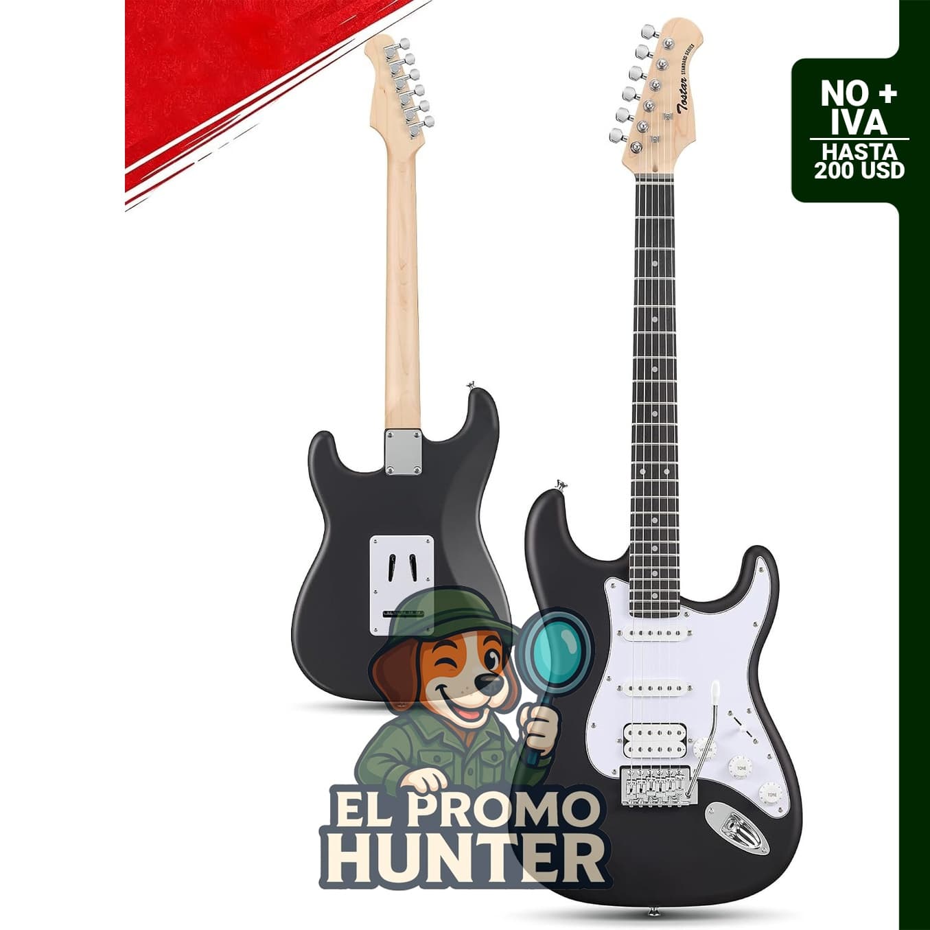 Tostar Guitarra eléctrica de cuerpo sólido de 39" (99 cm) para principiantes e intermedios, HSS-SBK