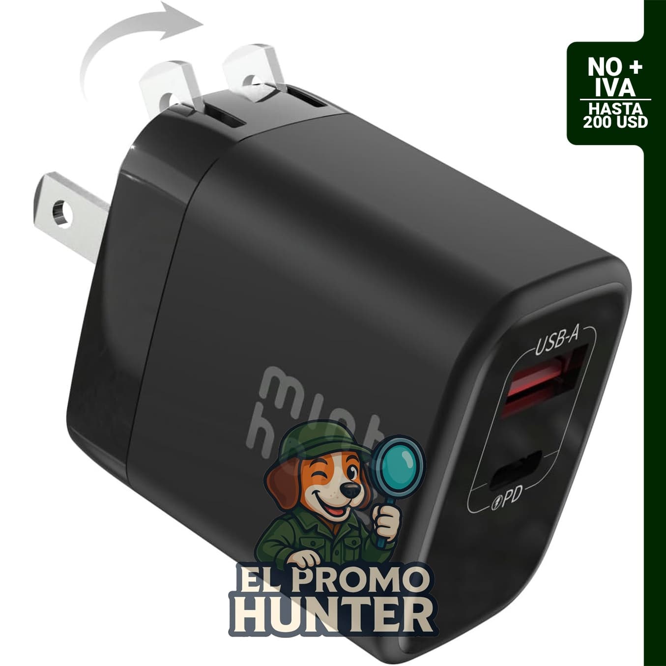 Minthouz Cargador rápido USB C 35 W, cargador nano GaN de doble puerto con enchufe plegable.