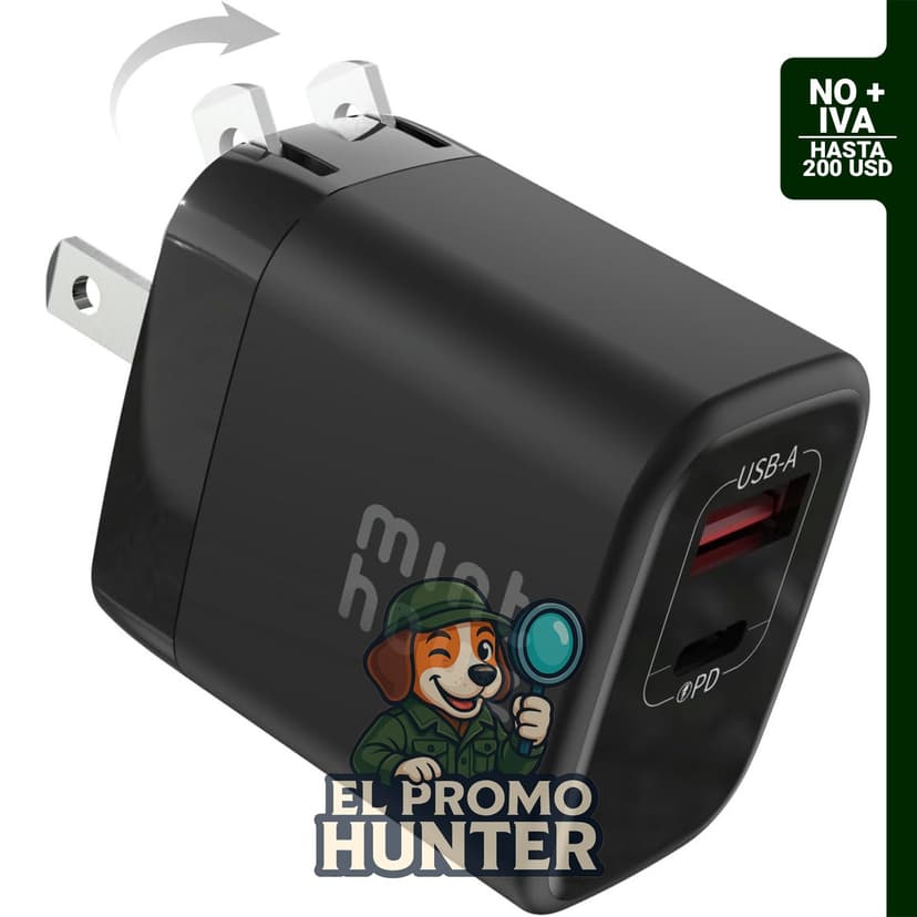 Minthouz Cargador rápido USB C 35 W, cargador nano GaN de doble puerto con enchufe plegable.