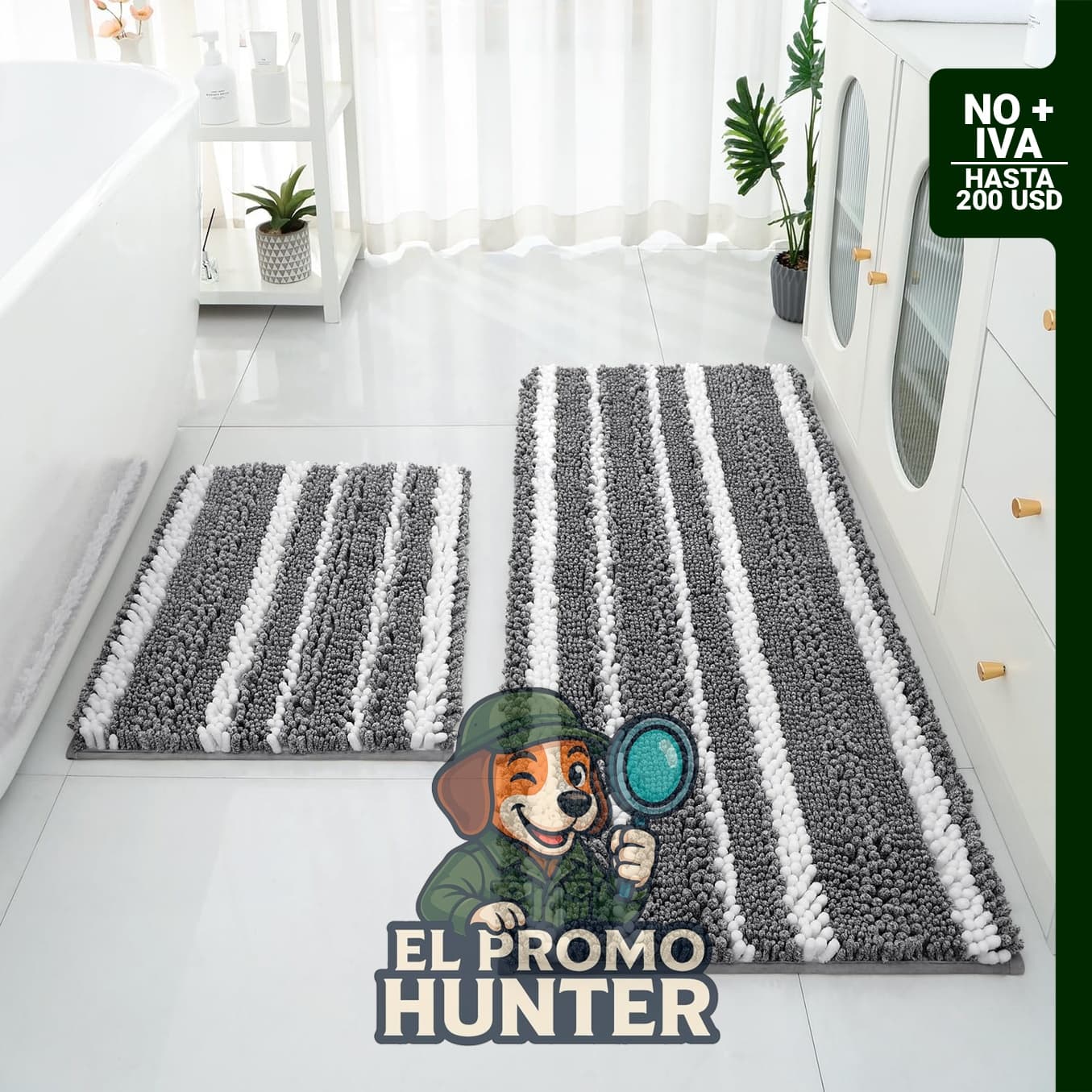 Juego de 2 alfombras de baño HOMEIDEAS de felpilla teñidas catiónicas, absorbentes y antideslizantes (120 x 51 + 61 x 43 cm, gris oscuro)