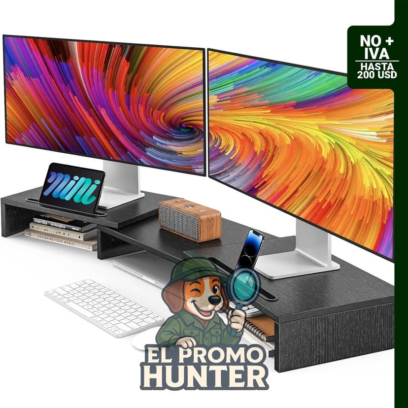 AMERIERGO Soporte elevador de monitor dual ajustable para 2 monitores, con ranuras para organización.