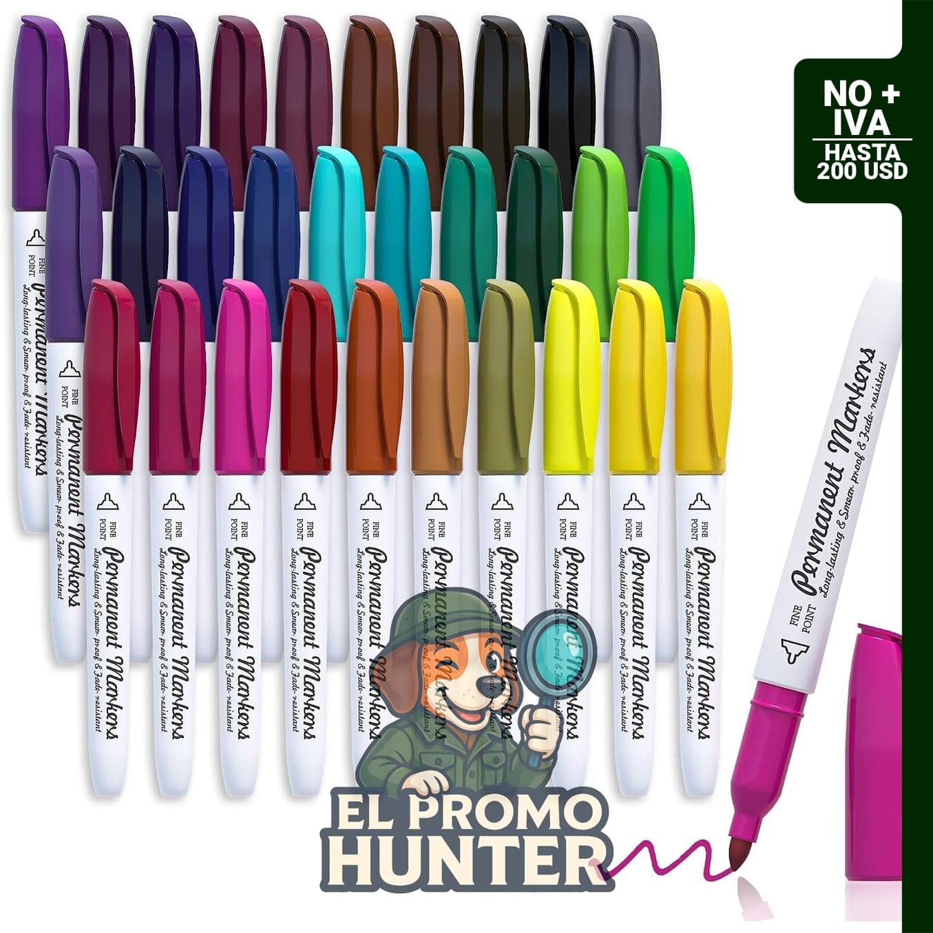 Lelix Marcadores permanentes de 30 colores, punta fina, aptos para plástico, madera, piedra, metal y vidrio.