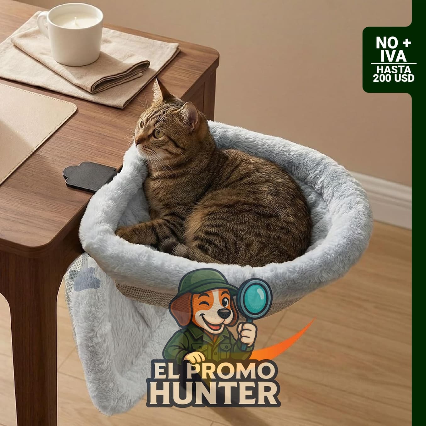 Cama de escritorio para gatos, plegable, con funda de piel de conejo sintética y tela de malla transpirable.