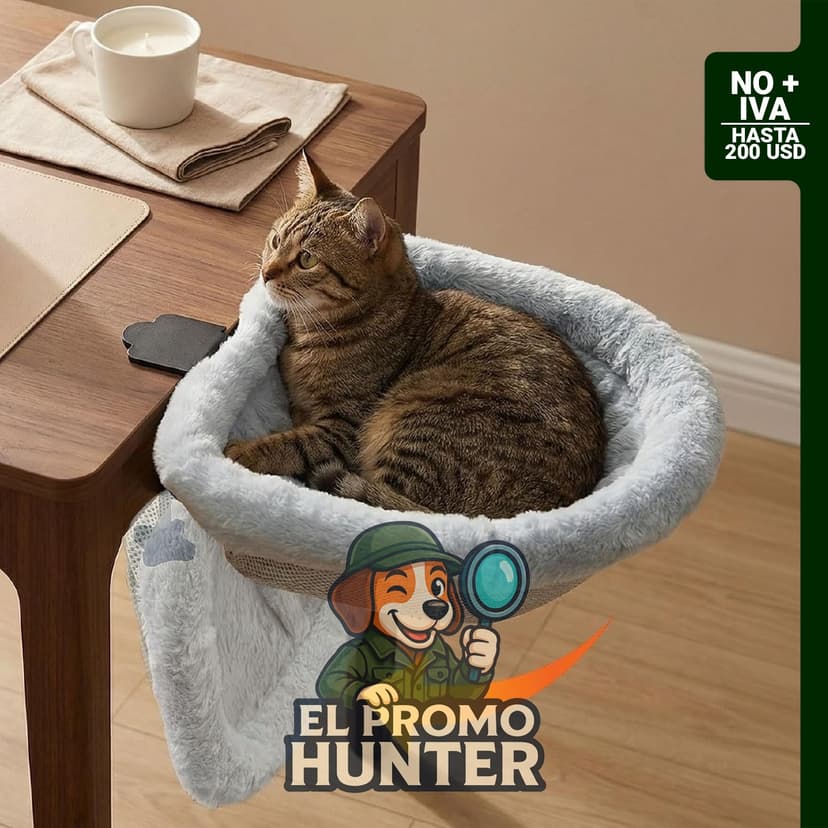 Cama de escritorio para gatos, plegable, con funda de piel de conejo sintética y tela de malla transpirable.