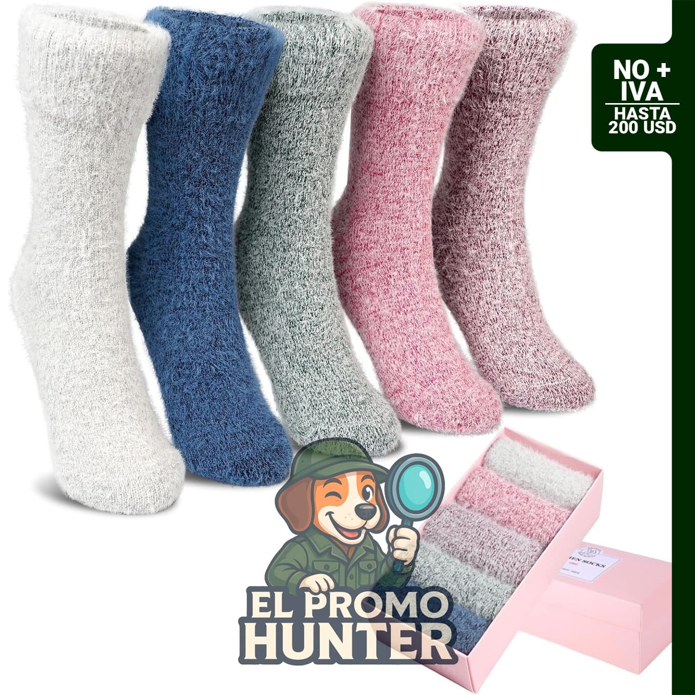 Pack de 5 pares de calcetines térmicos para mujer, mezcla de lana y algodón.