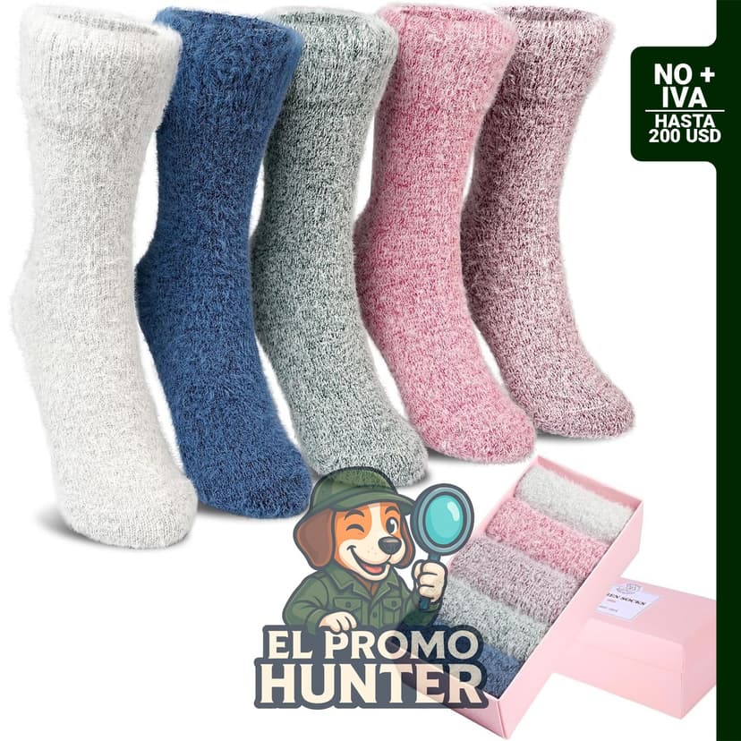 Pack de 5 pares de calcetines térmicos para mujer, mezcla de lana y algodón.
