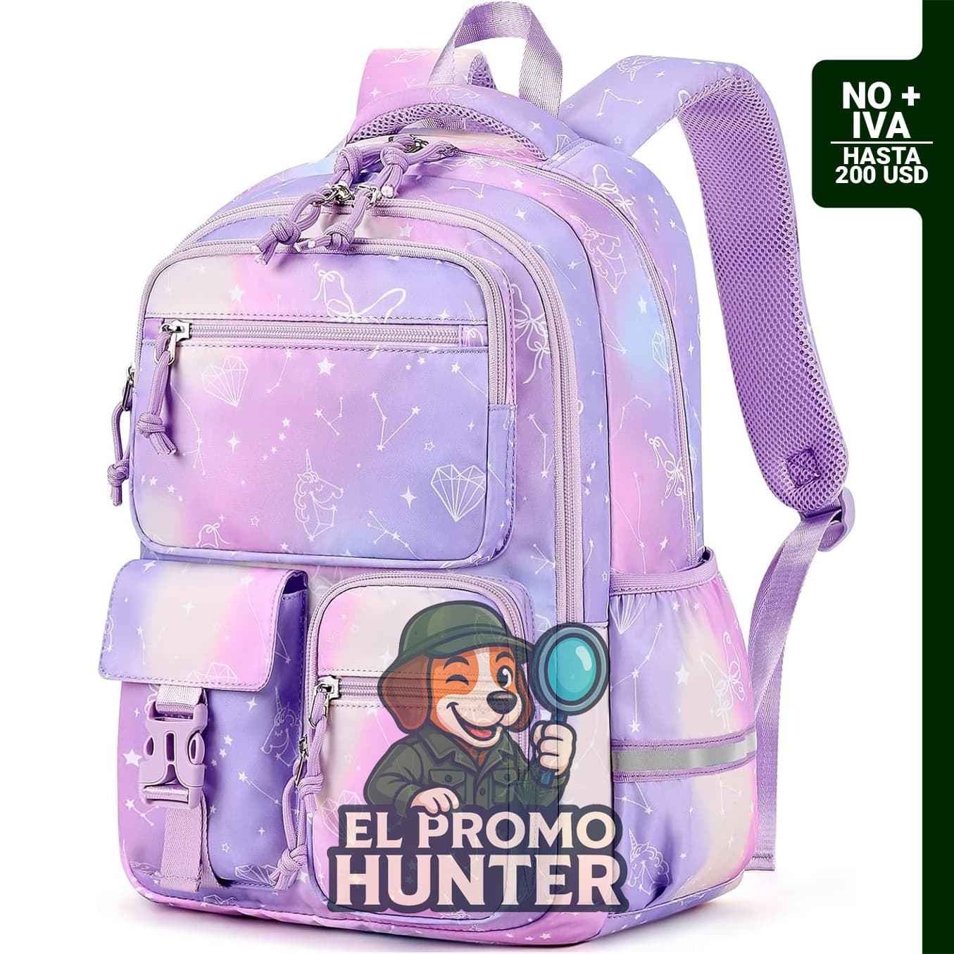 Mibasies Mochila escolar para niñas de 17.8" (45.5 cm) con compartimento para portátil y diseño de constelación púrpura.