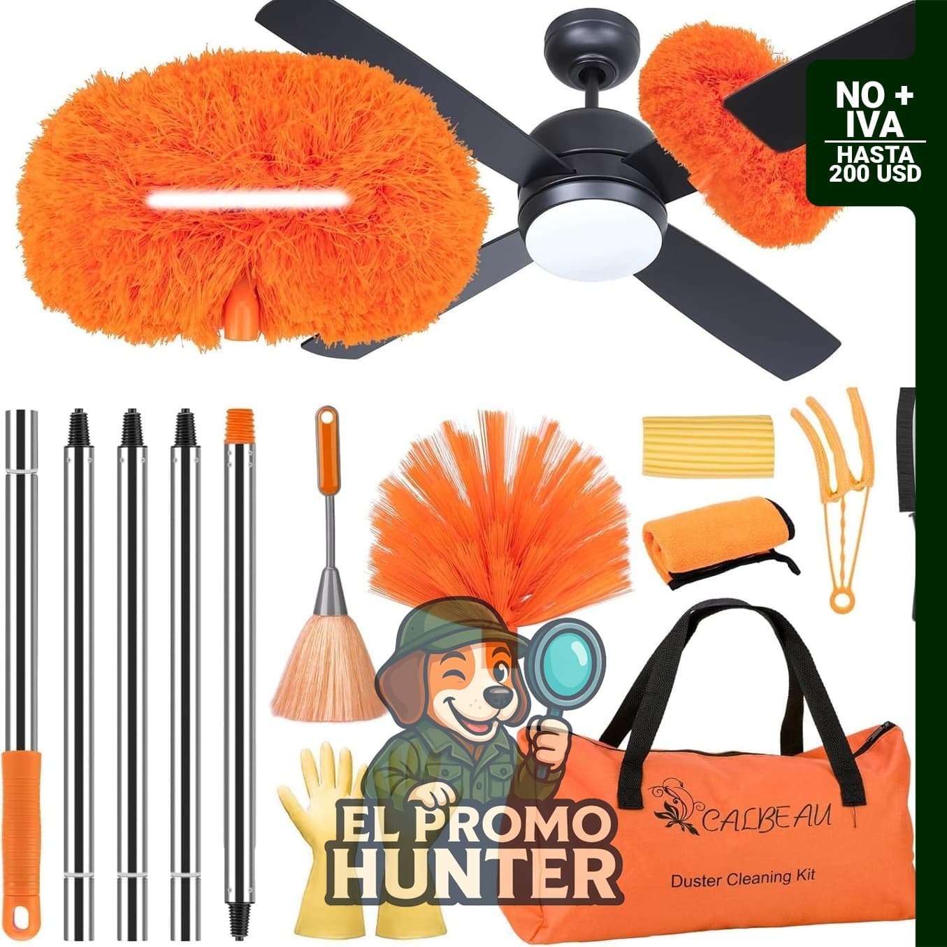 CALBEAU Kit de limpiador de ventilador de techo con poste de extensión de 152 cm, 14 unidades