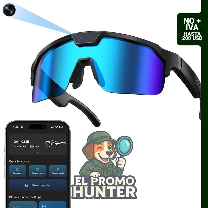 Flemikie Gafas Inteligentes con cámara de 35 MP y grabación de video 1200P EIS para ciclismo.