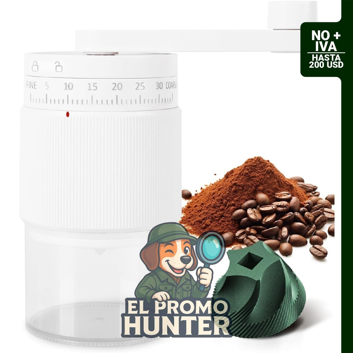 Molinillo de café manual NANSPATH con rebabas de cerámica, ajustable de grueso a fino.