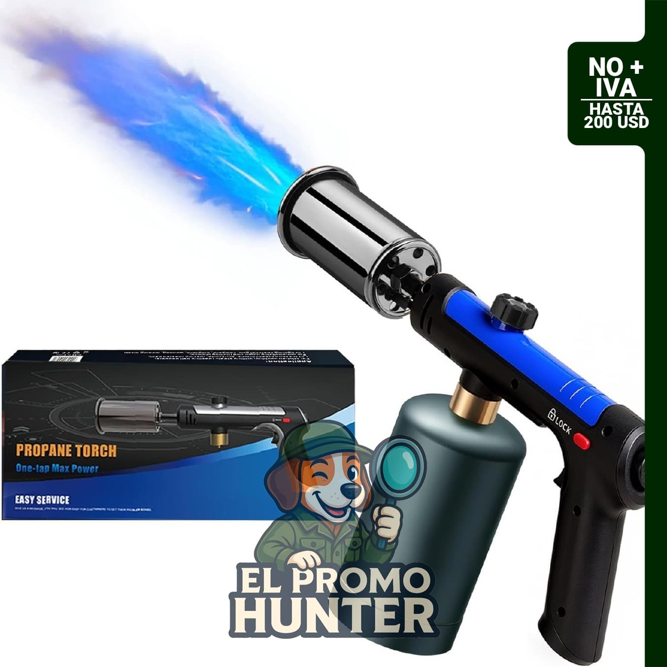 Pistola de propano con llama ajustable, ideal para barbacoa y campamento.