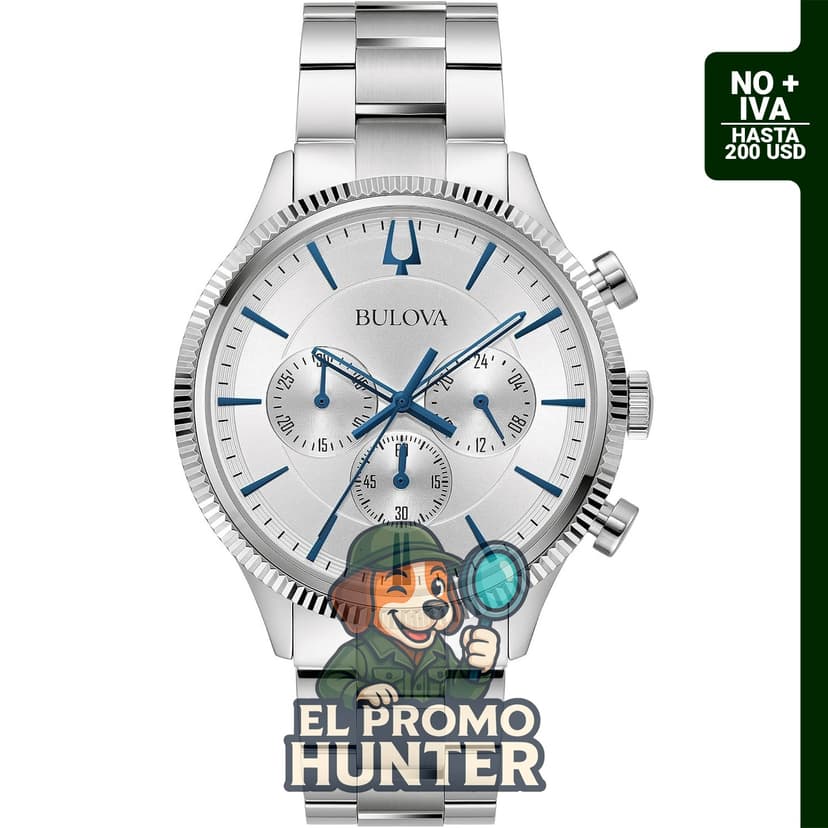 Bulova Reloj cronógrafo clásico de 6 manecillas para hombre, de cuarzo, acero inoxidable, 43 mm, agujas luminosas.