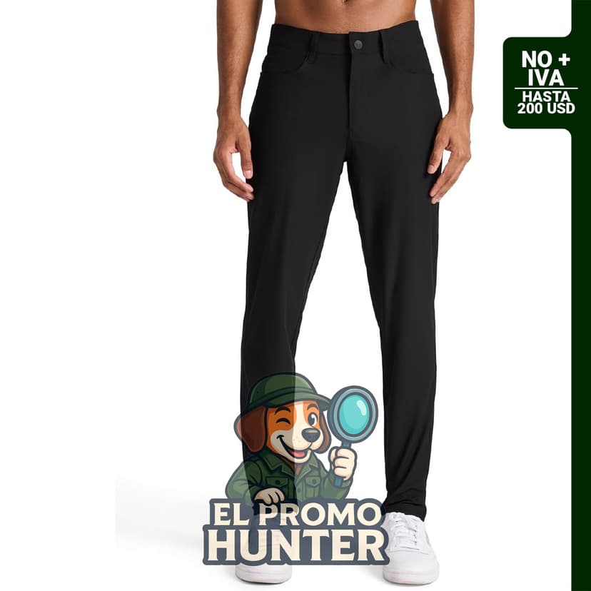 Pantalones Reebok Voyager de 5 bolsillos para hombre, ajuste cónico delgado, tela ligera de poliéster de doble punto.
