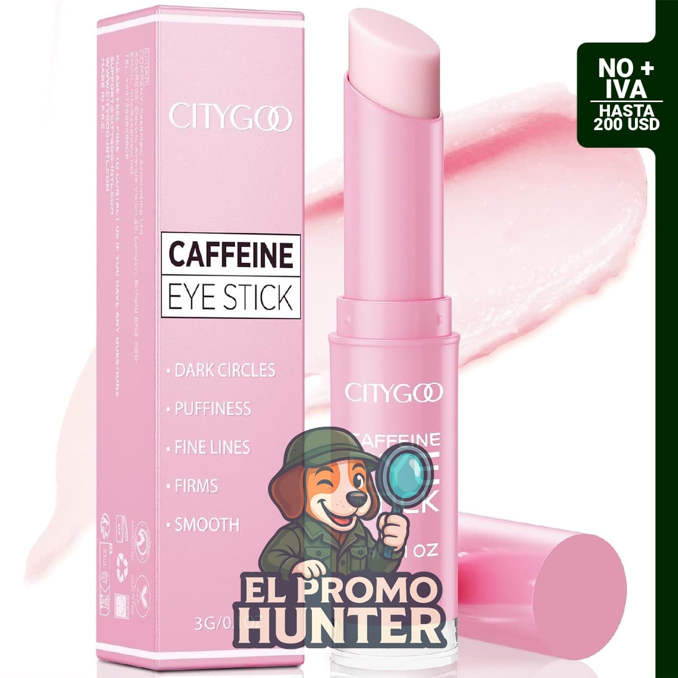 CITYGOO Barra de crema para ojos con cafeína, 0.11 oz (3.2 g), para hinchazón y bolsas de ojos.