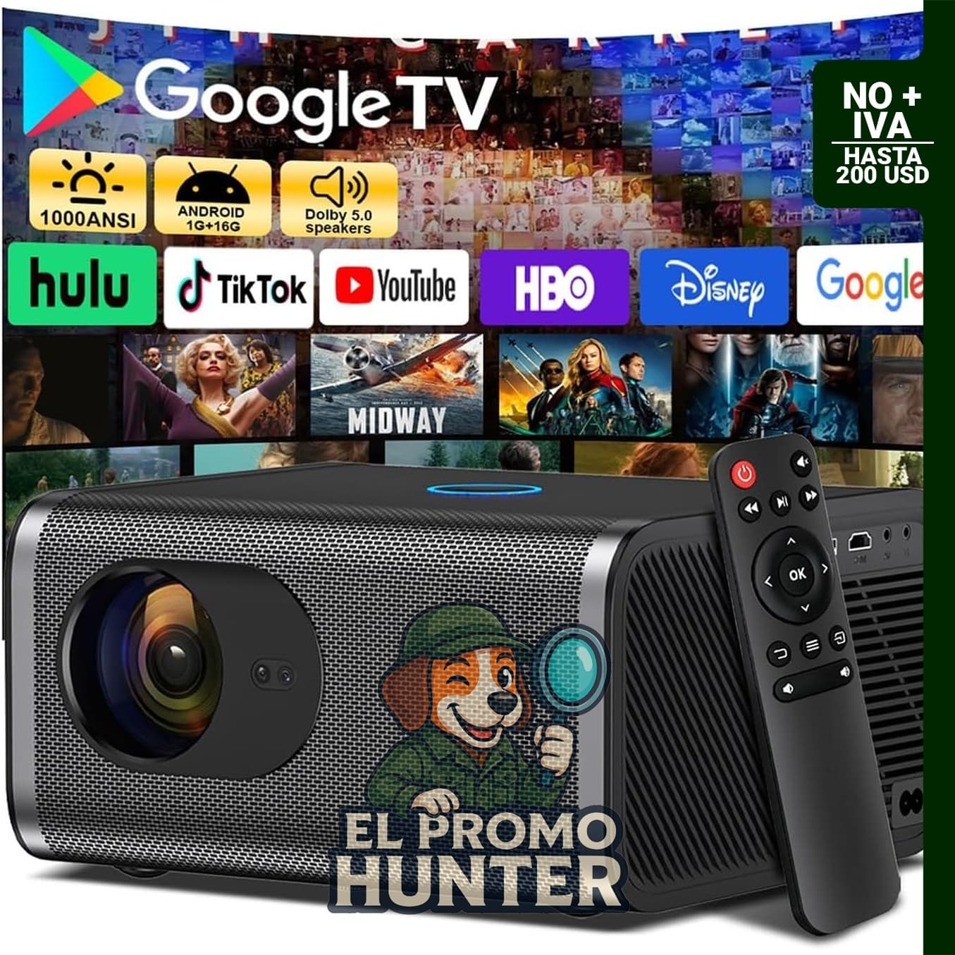 Proyector inteligente Native 1080P, 1000 ANSI para exteriores.