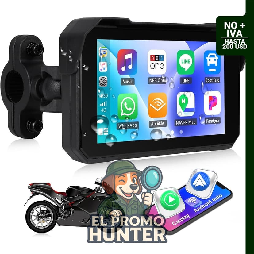 CAMECHO Pantalla Carplay para motocicleta, pantalla táctil impermeable de 5 pulgadas con doble Bluetooth.
