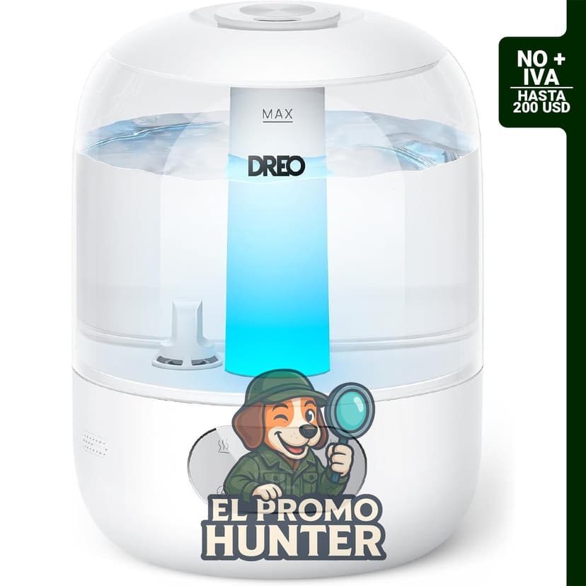 DREO Humidificador de 3L, funcionamiento hasta 30 horas, nivel de ruido de 26 dB.