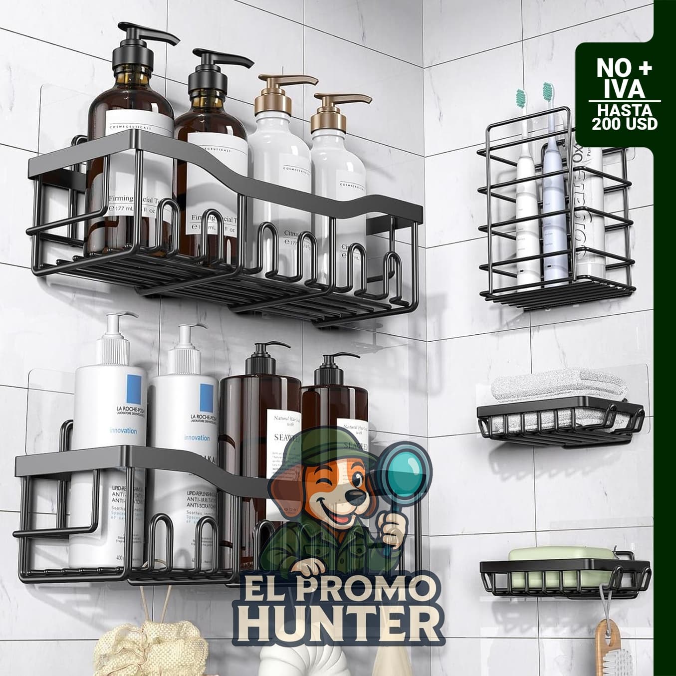 EUDELE Organizador de Ducha Adhesivo, paquete de 5 estantes de acero inoxidable para baño, sin taladro.